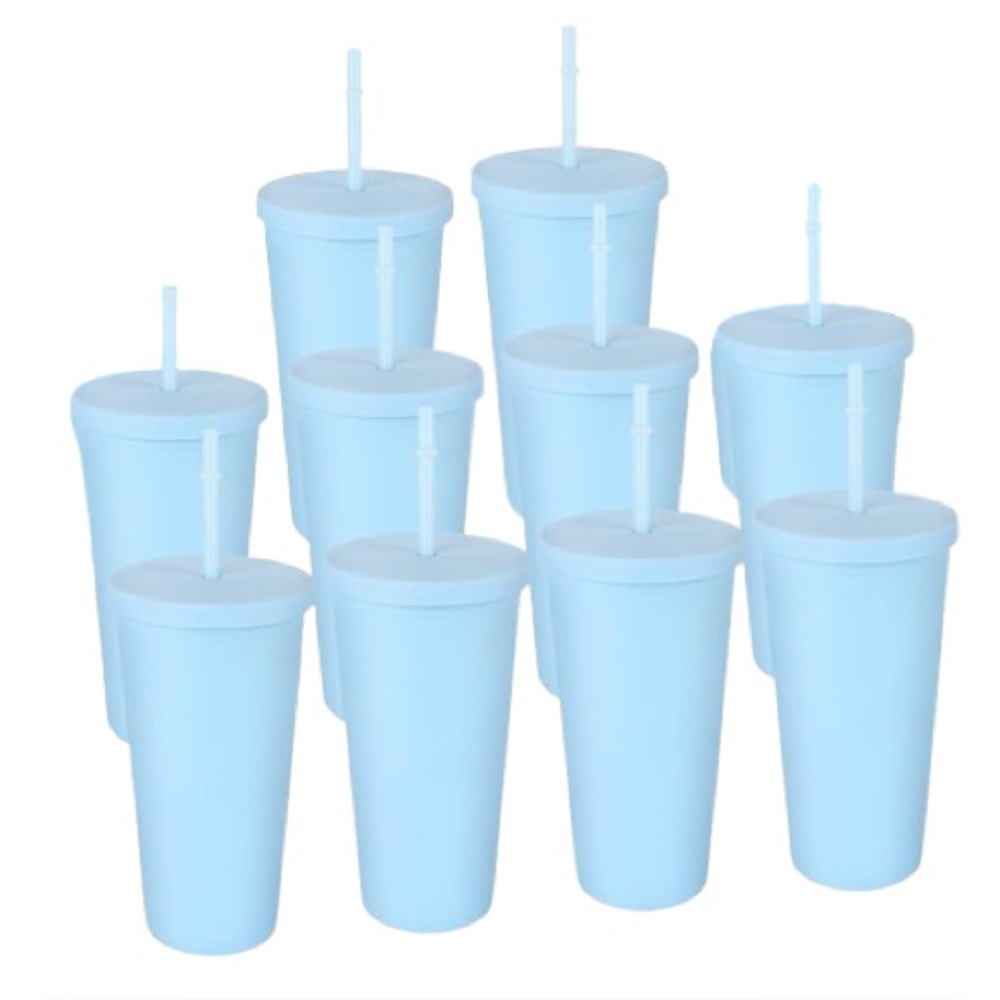 🆕 10-Pack 20oz Colored Reusable Cups Plastic Tumblers Acrylic Cups Lids Straws